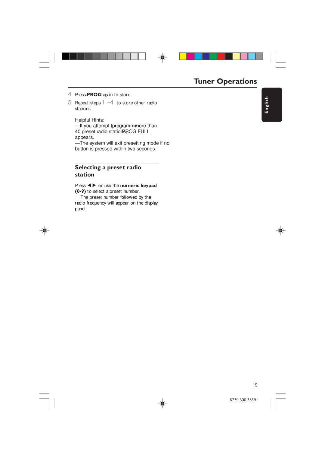 Philips HTS5700R/05 user manual Selecting a preset radio station 