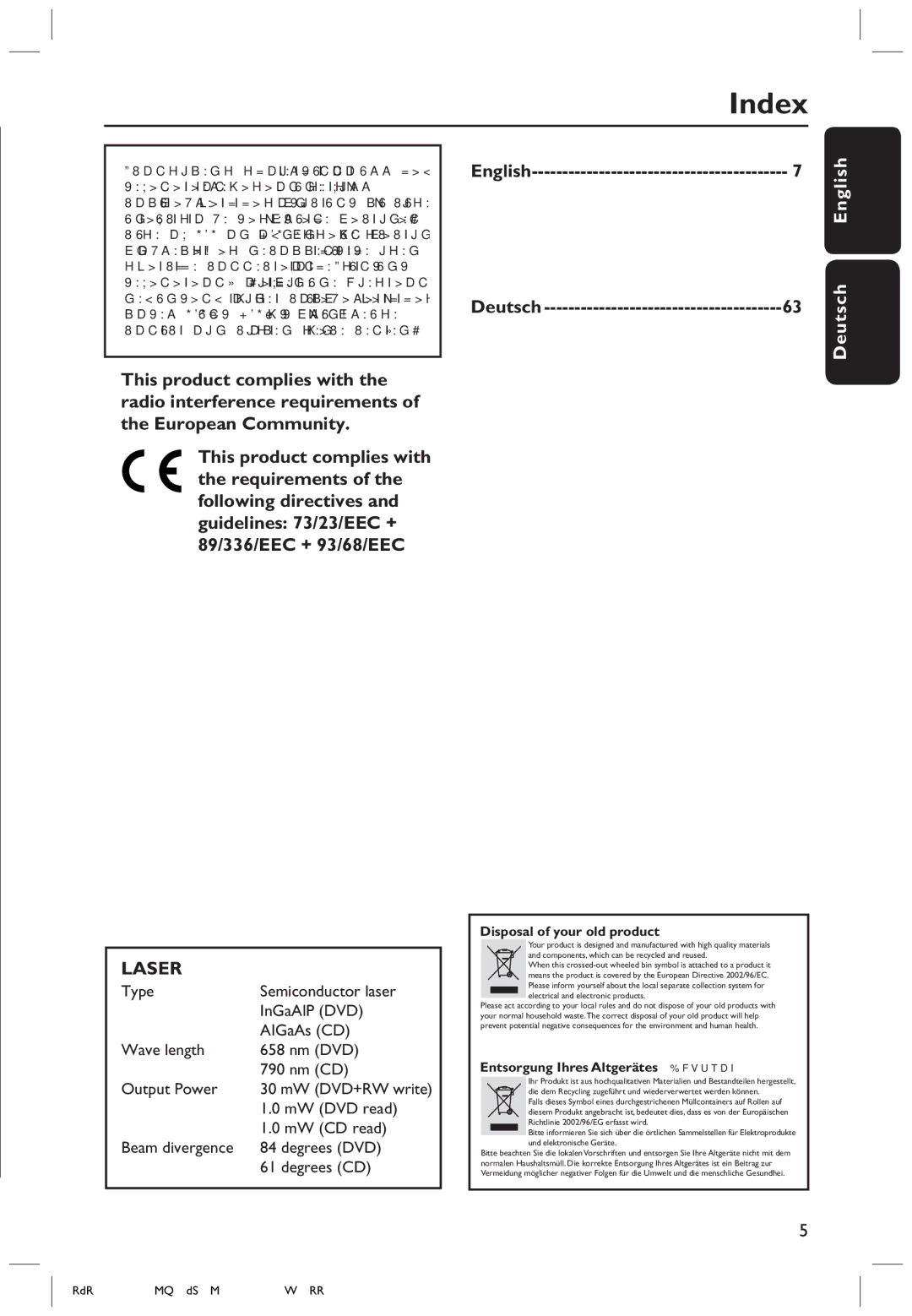 Philips HTS5700R/05 user manual Index, Deutsch 