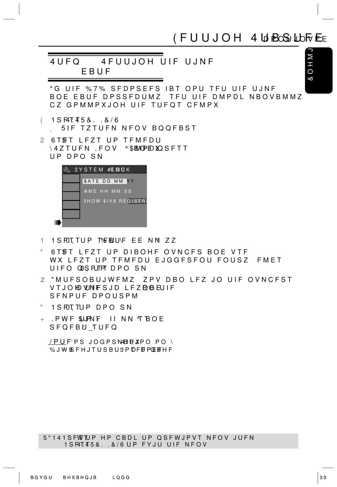 Philips HTS5700R/05 Setting the time & date,  The system menu appears Use  keys to select, Press OK to set Datedd/mm/yy 