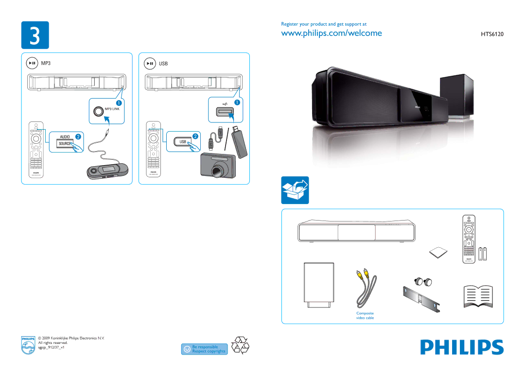 Philips HTS6120/37 manual MP3 USB 