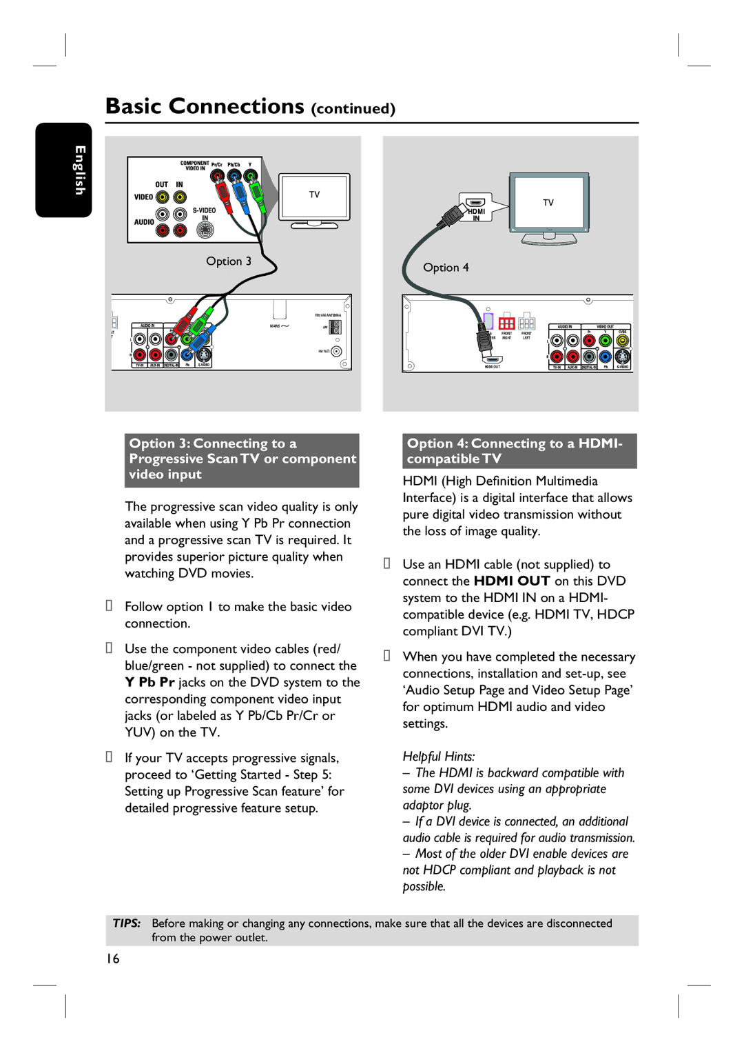 Philips HTS6500 user manual Option 4 Connecting to a HDMI- compatible TV 