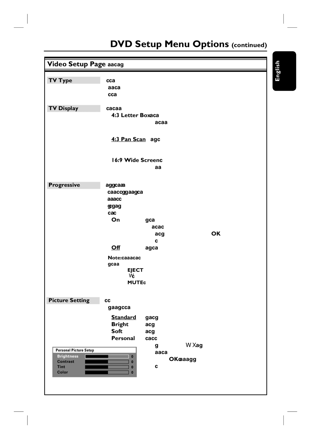 Philips HTS6500 user manual TV Type, TV Display, Pan Scan, Progressive, Picture Setting, Soft 