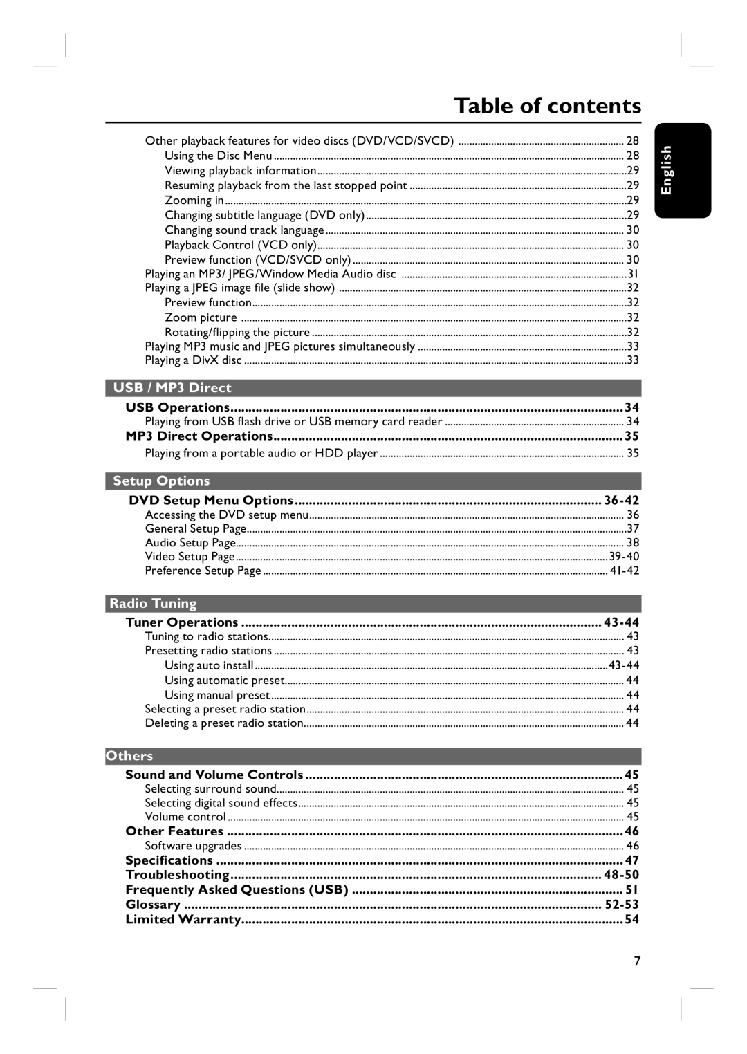 Philips HTS6500 user manual Table of contents 