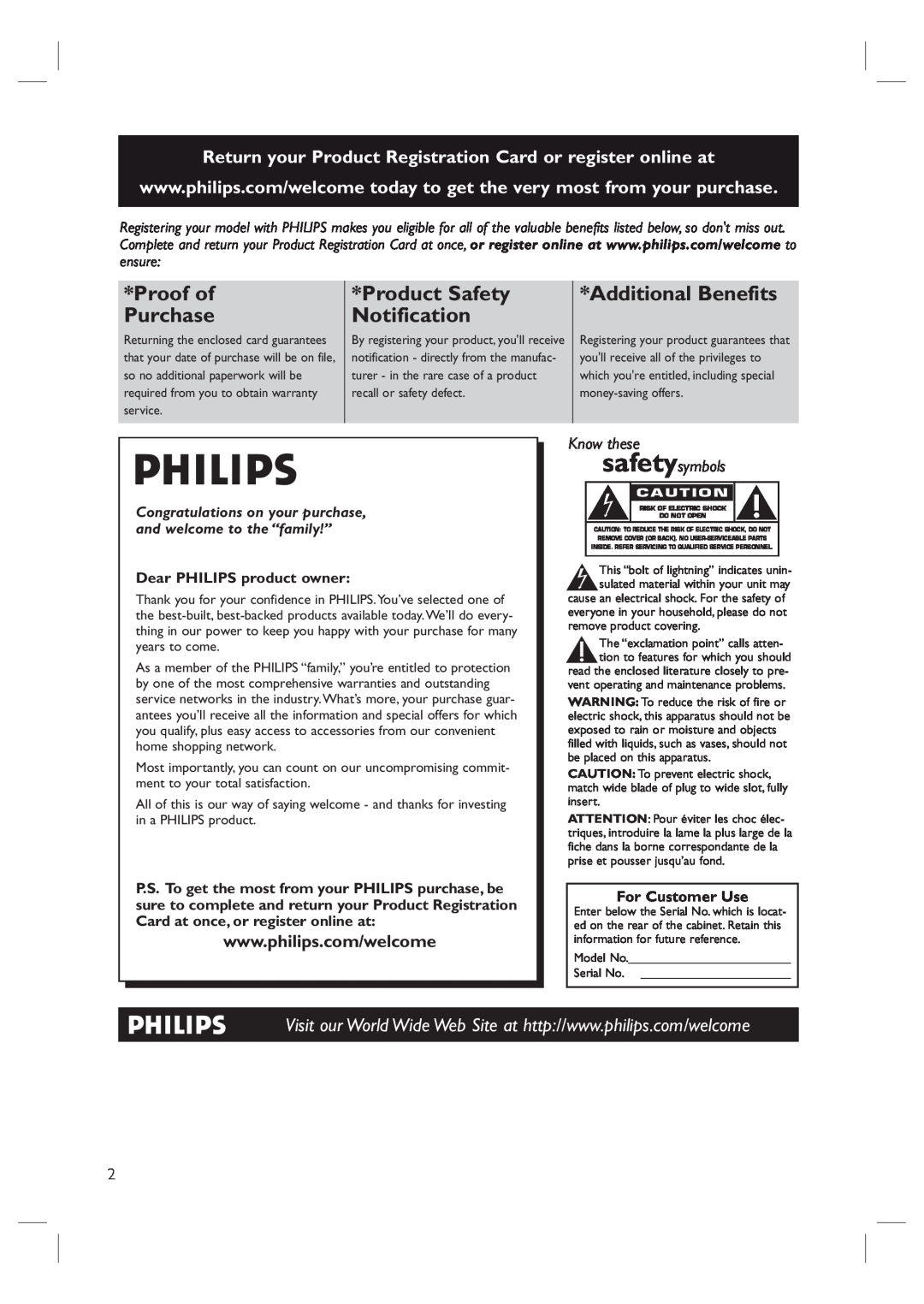 Philips HTS6515D quick start Proof of, Product Safety, Additional Benefits, Purchase, Notification 