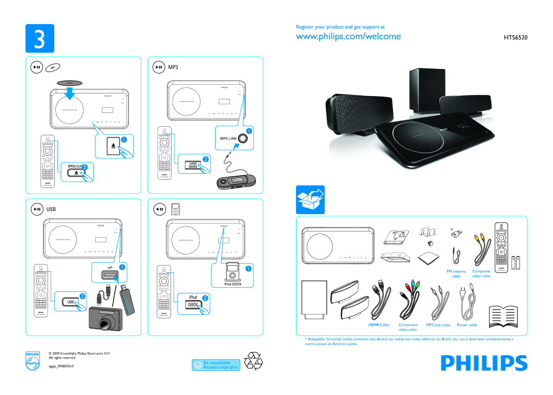 Philips HTS6520/55 manual MP3 USB 