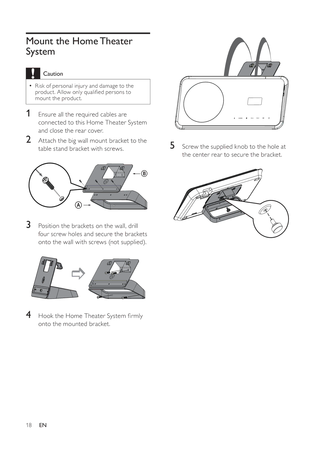 Philips HTS6520/93, 625p, 525p user manual Mount the HomeTheater System 