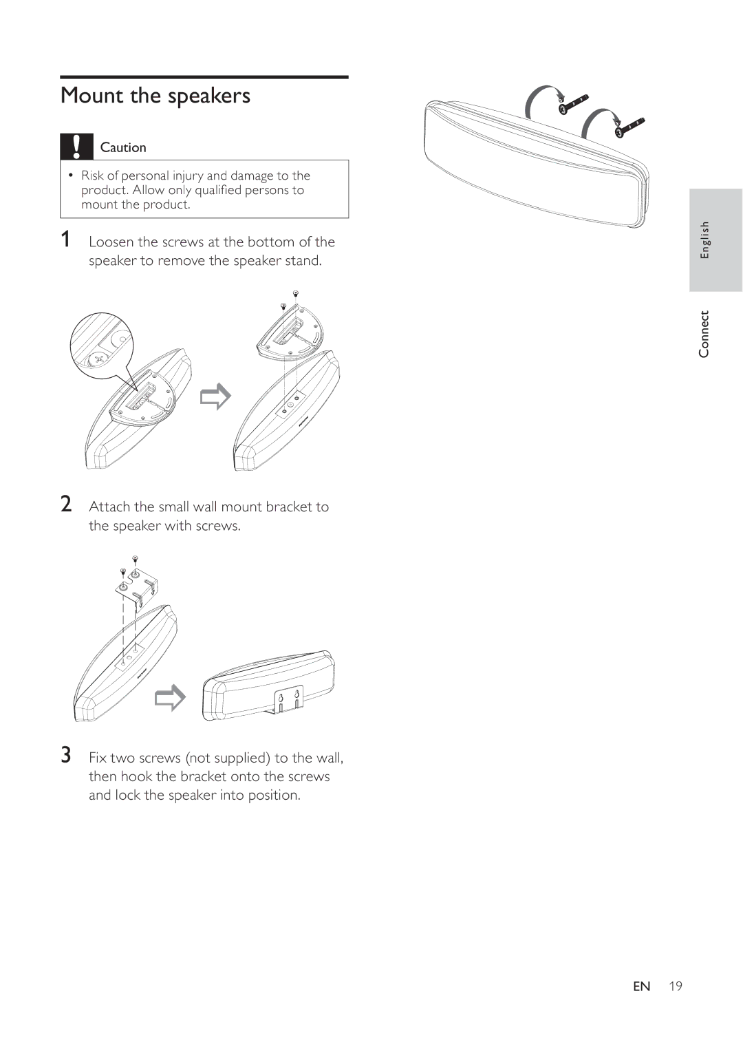 Philips 625p, HTS6520/93, 525p user manual Mount the speakers 