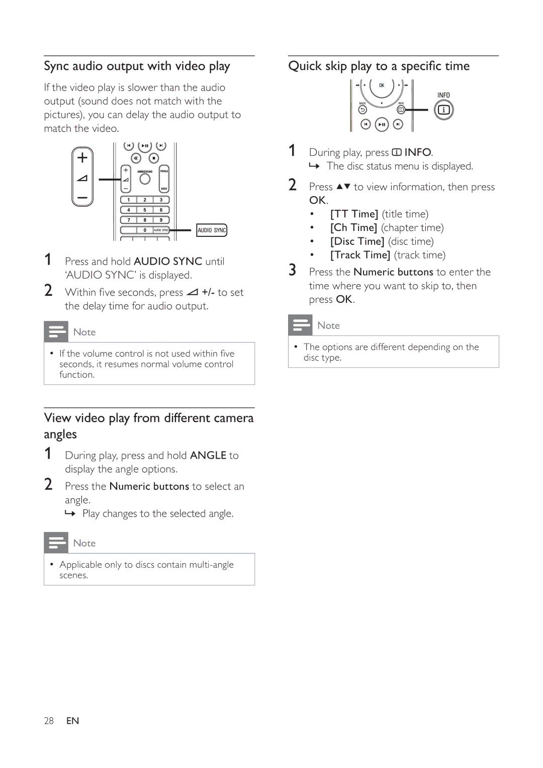 Philips 625p, HTS6520/93, 525p user manual Sync audio output with video play, View video play from different camera angles 