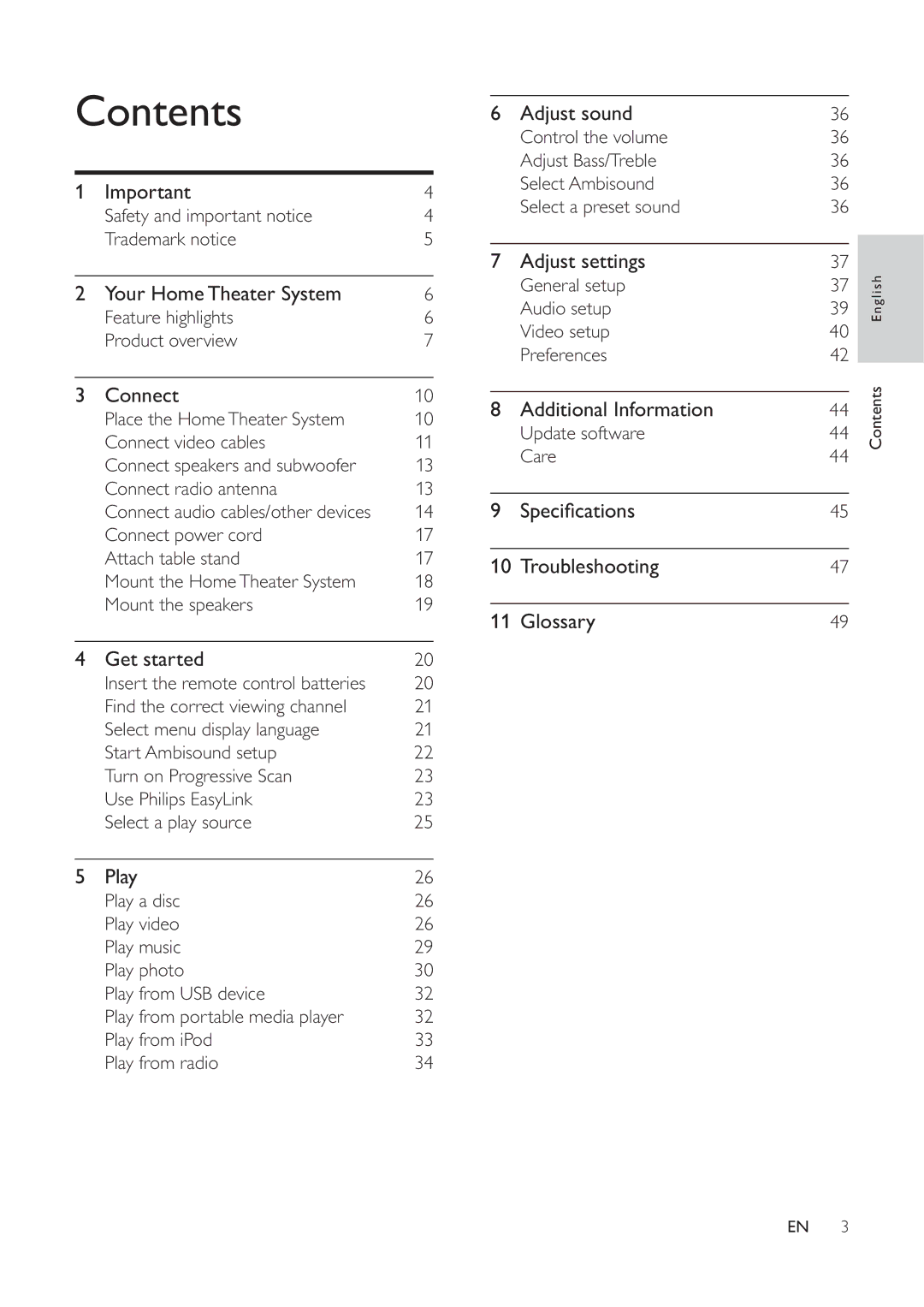 Philips HTS6520/93, 625p, 525p user manual Contents 