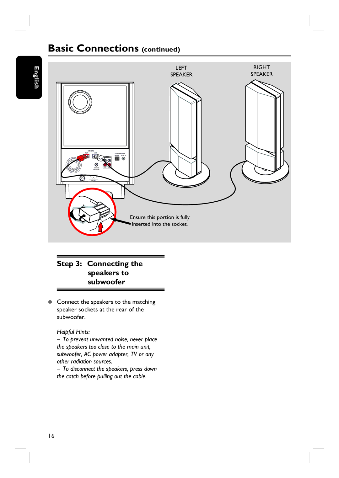 Philips HTS6600 quick start Connecting the speakers to subwoofer, Right 