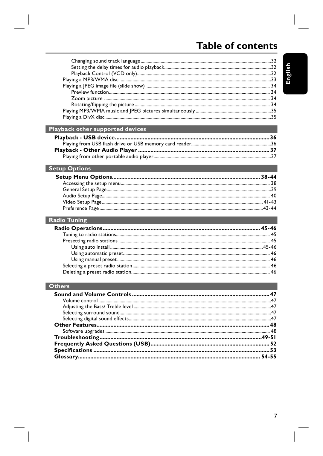 Philips HTS6600 quick start Table of contents 