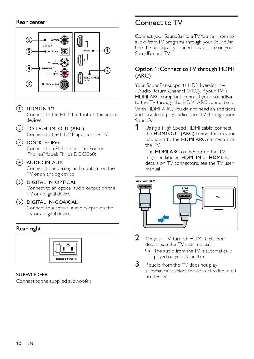 Philips HTS7111 user manual Rear center, Rear right 