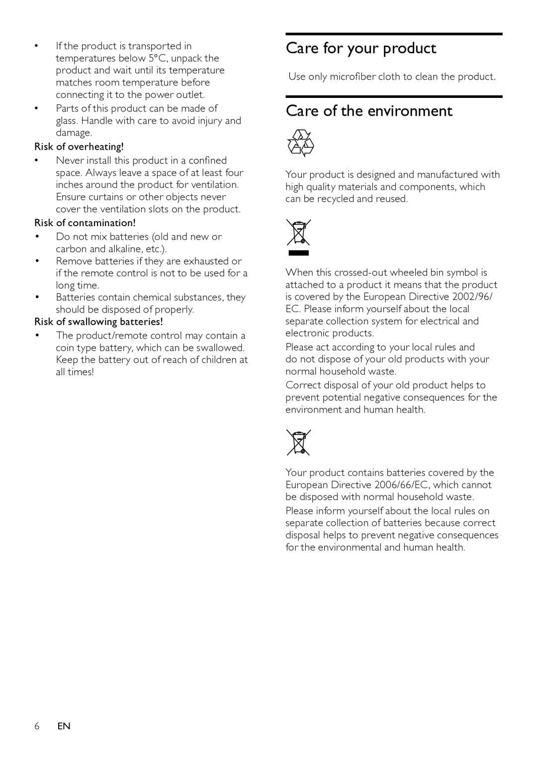 Philips HTS7111 user manual Care for your product, Care of the environment 