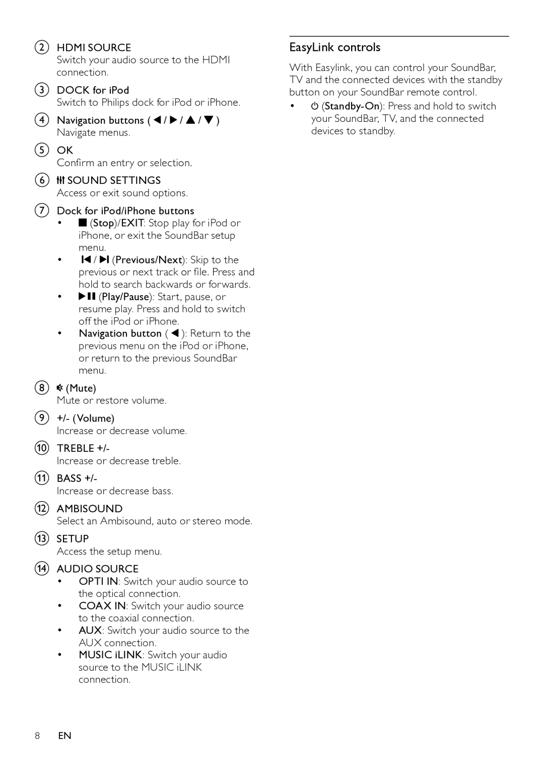 Philips HTS7111 user manual EasyLink controls 