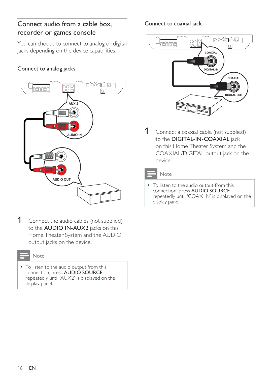 Philips HTS7500, HTS7520 user manual Connect to analog jacks, Connect to coaxial jack 