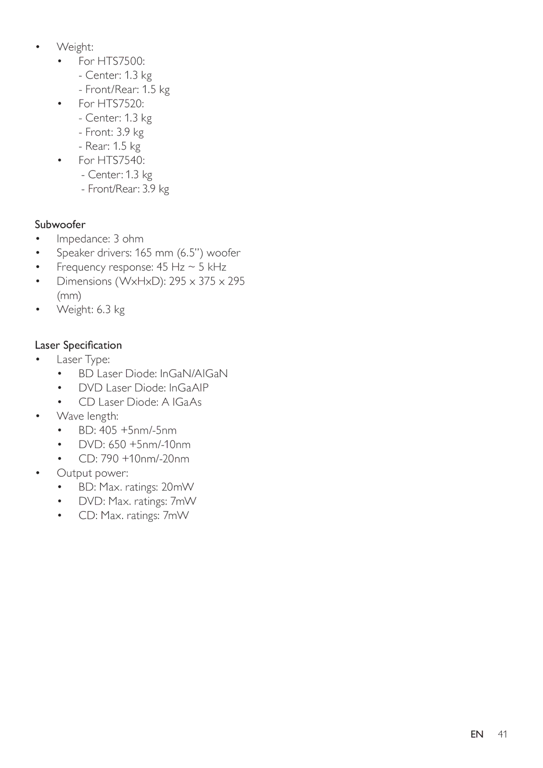 Philips HTS7520, HTS7500 user manual 