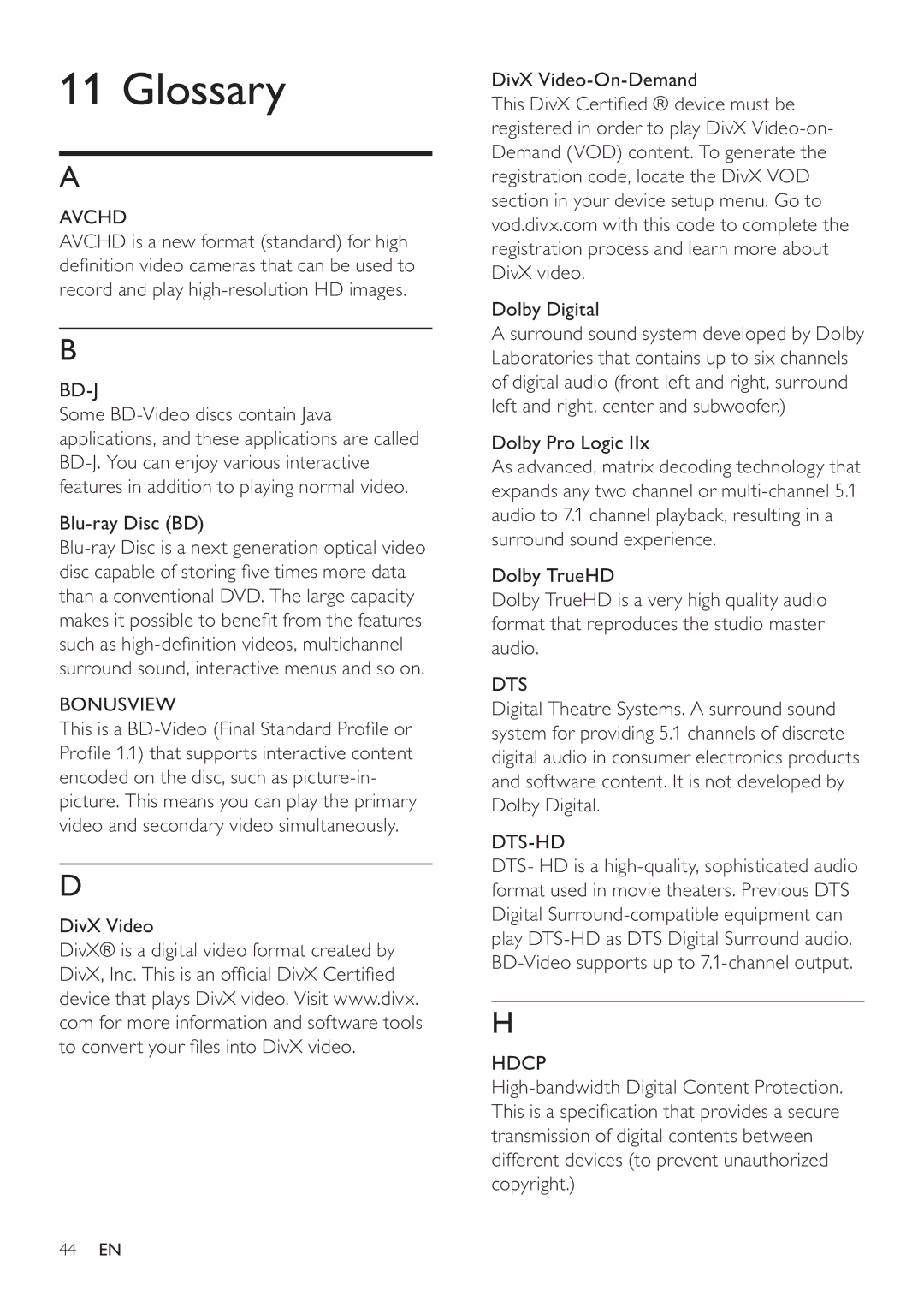 Philips HTS7500, HTS7520 user manual Glossary 