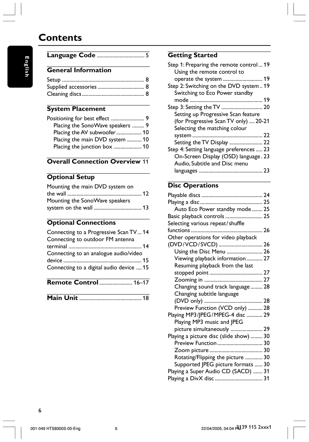 Philips HTS8000S user manual Contents 