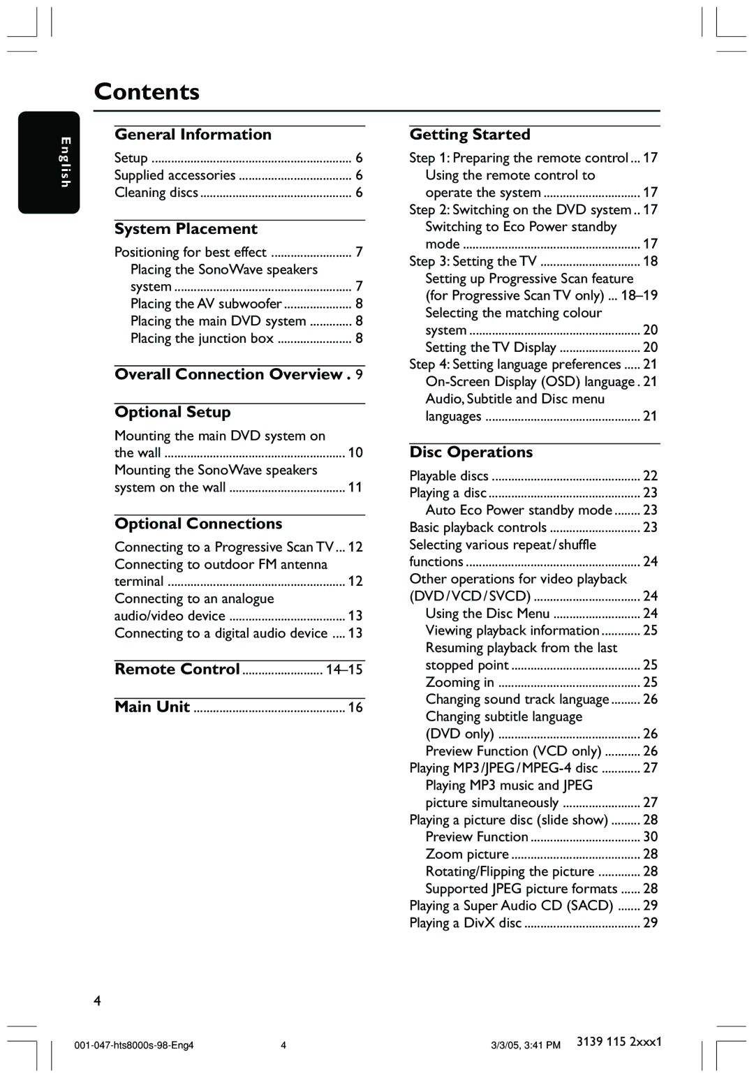 Philips HTS8000S/69 user manual Contents 