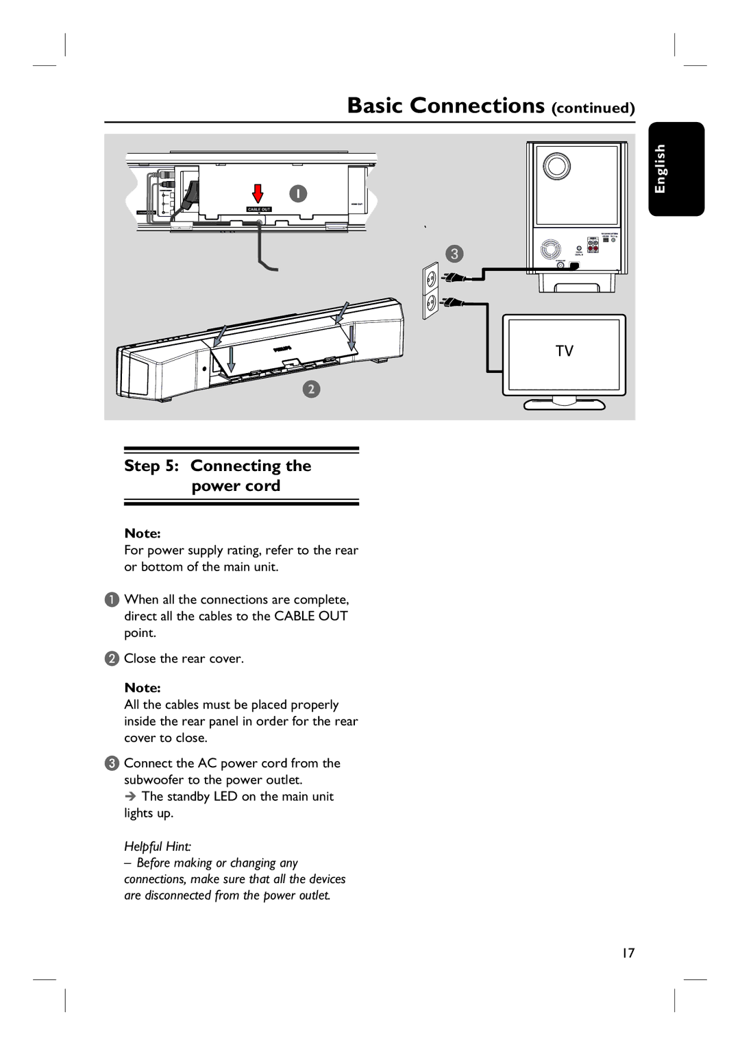 Philips HTS8100 quick start Connecting the power cord 