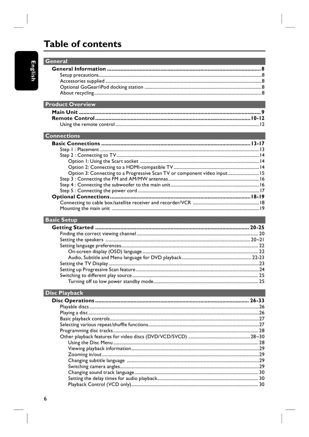 Philips HTS8100 quick start Table of contents 