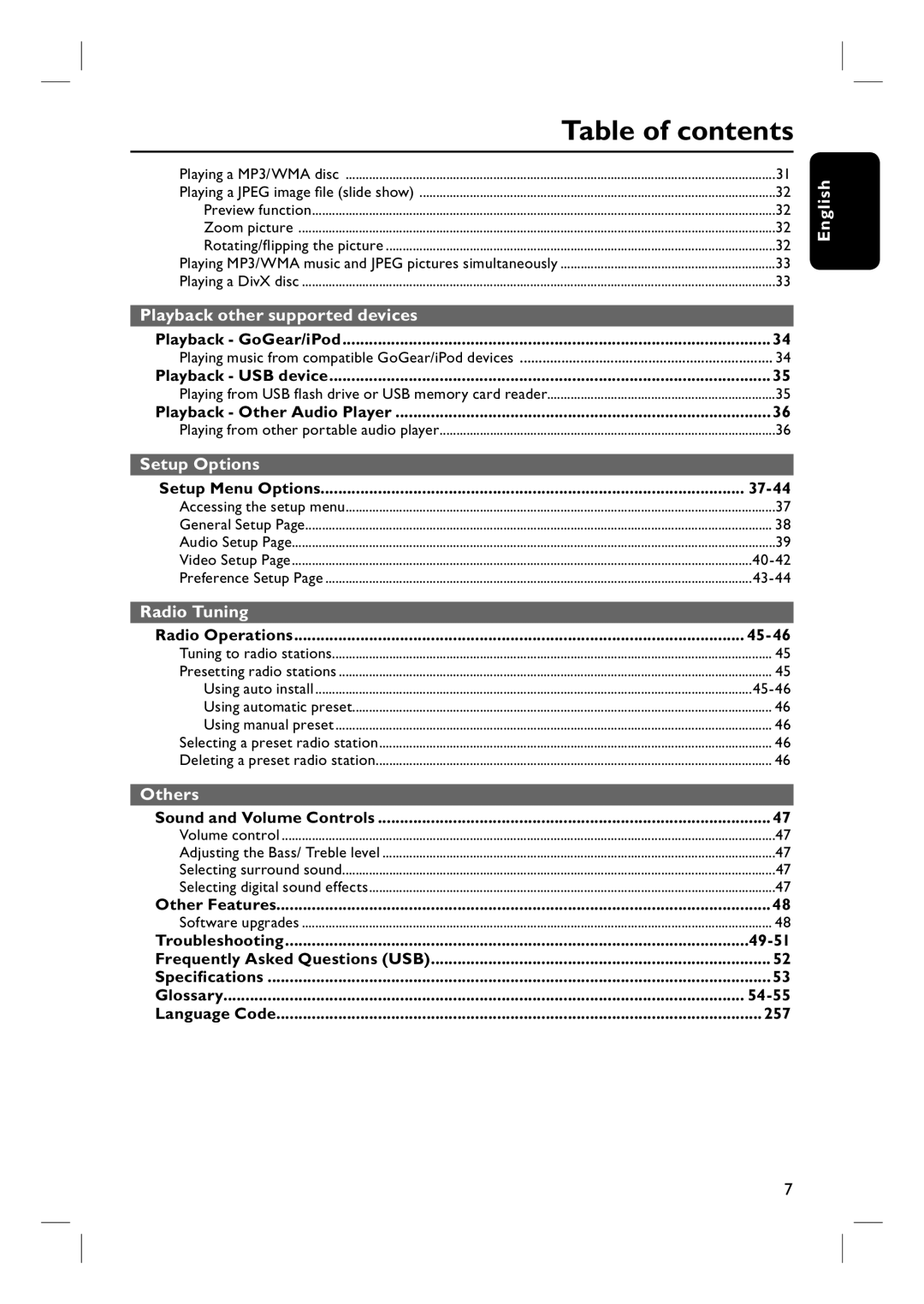 Philips HTS8100 quick start Table of contents 