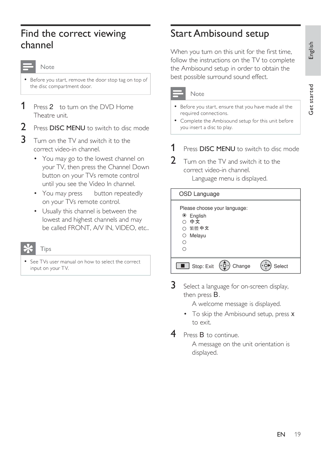 Philips HTS8141 user manual Find the correct viewing channel, You may press button repeatedly on your TVs remote control 