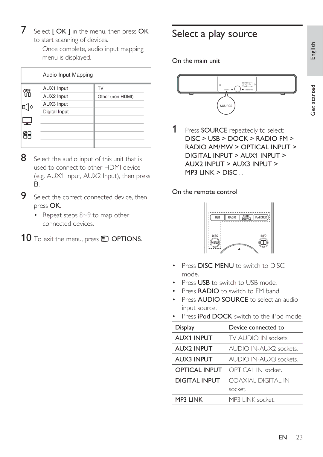 Philips HTS8141 user manual Select a play source, On the main unit, 1Press Source repeatedly to select 