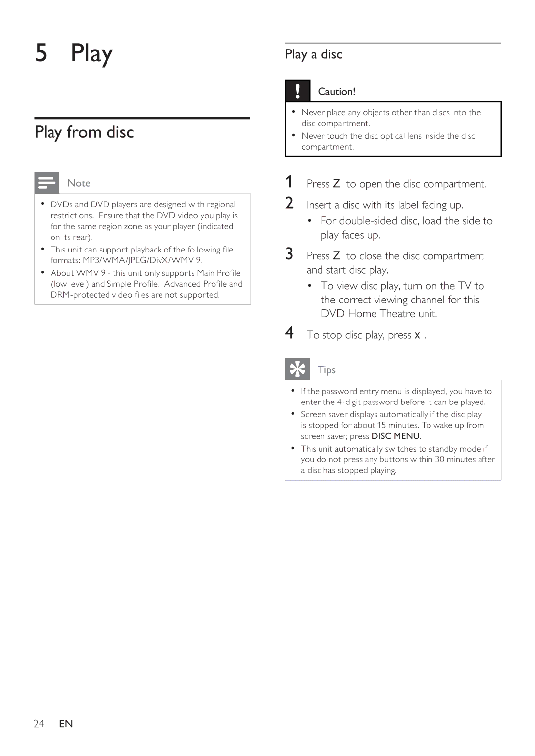 Philips HTS8141 user manual Play from disc, Play a disc 