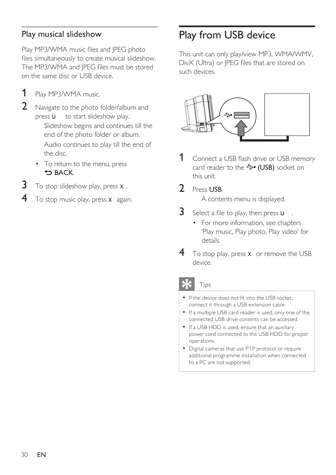 Philips HTS8141 user manual Play from USB device, Play musical slideshow 