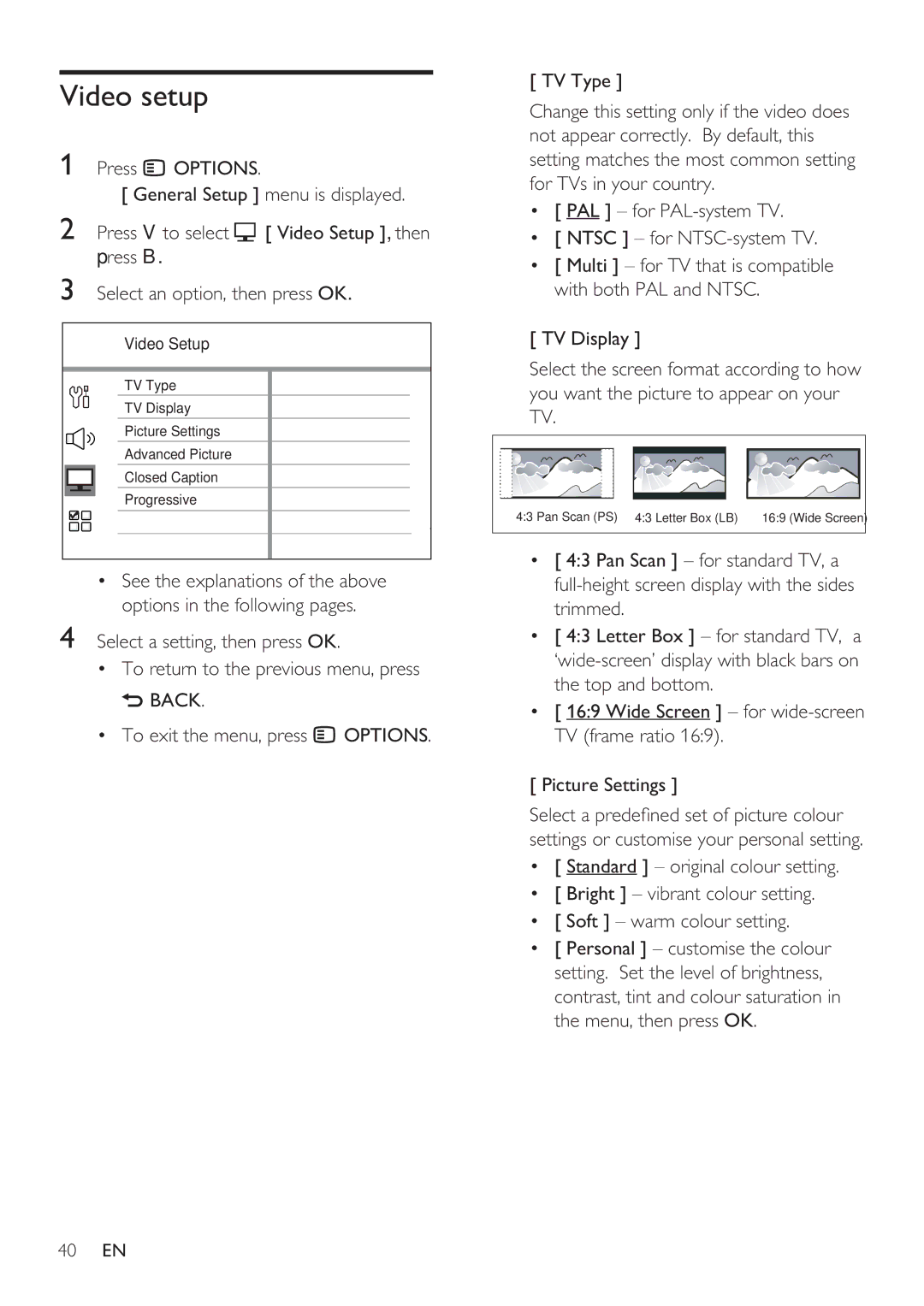 Philips HTS8141 user manual Video setup 