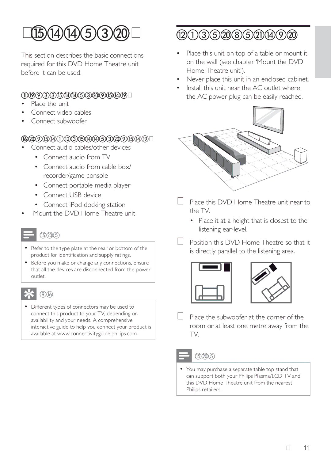 Philips HTS8141/12 user manual Connect, Place the unit, Place this unit on top of a table or mount it 