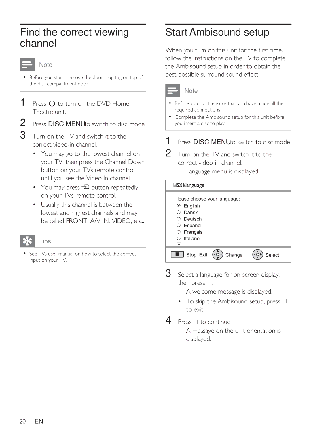 Philips HTS8141/12 user manual Find the correct viewing channel, You may press button repeatedly on your TVs remote control 