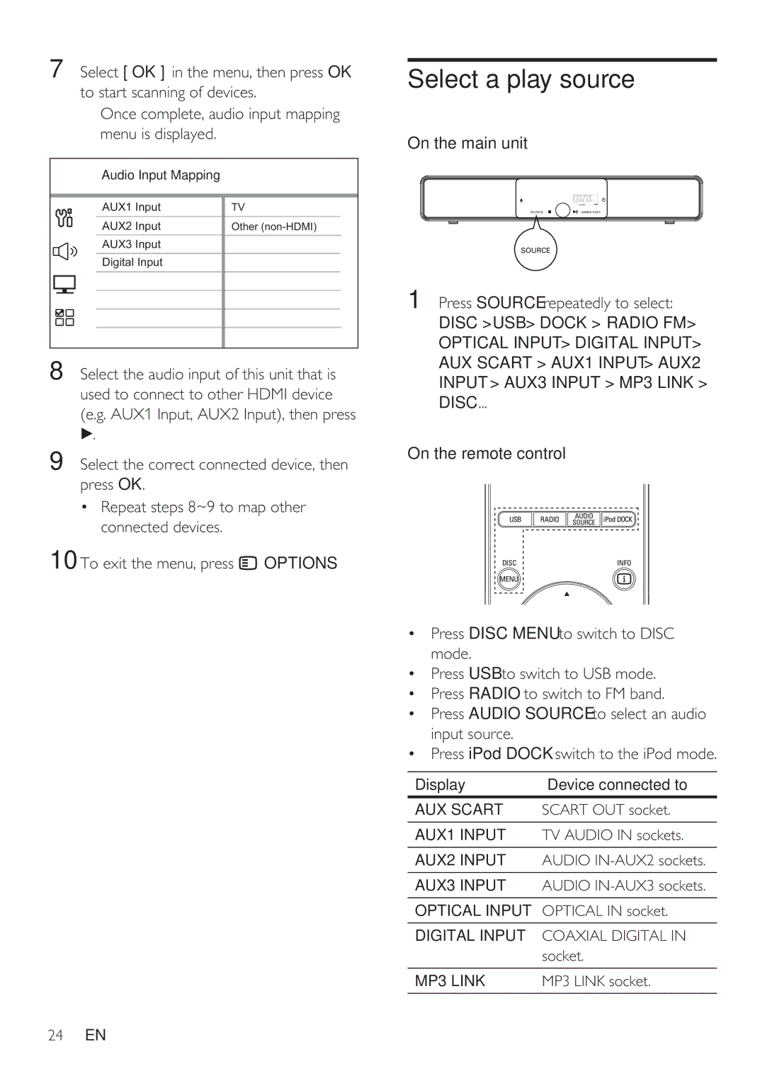 Philips HTS8141/12 user manual Select a play source, On the main unit, 1Press Source repeatedly to select 