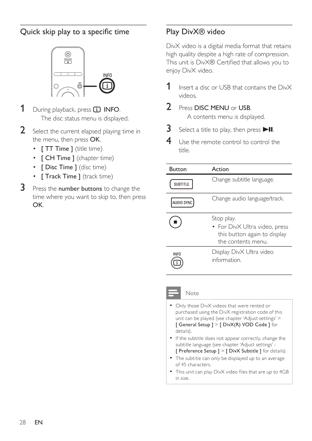 Philips HTS8141/12 user manual Quick skip play to a speci c time, Play DivX video 