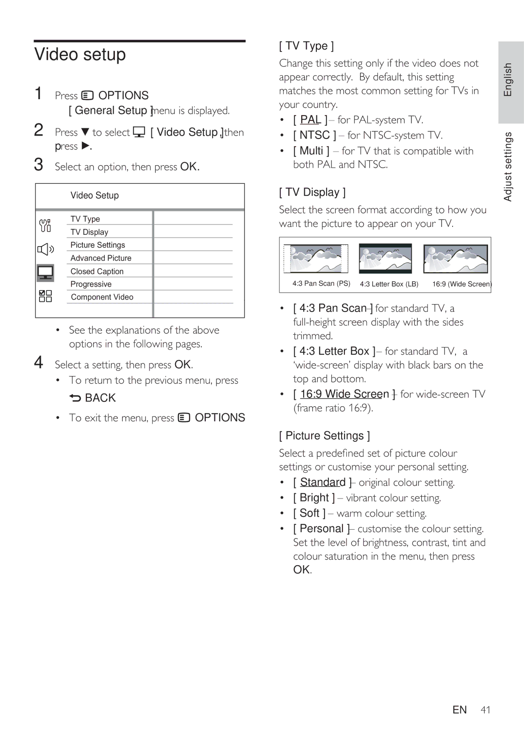 Philips HTS8141/12 user manual Video setup 