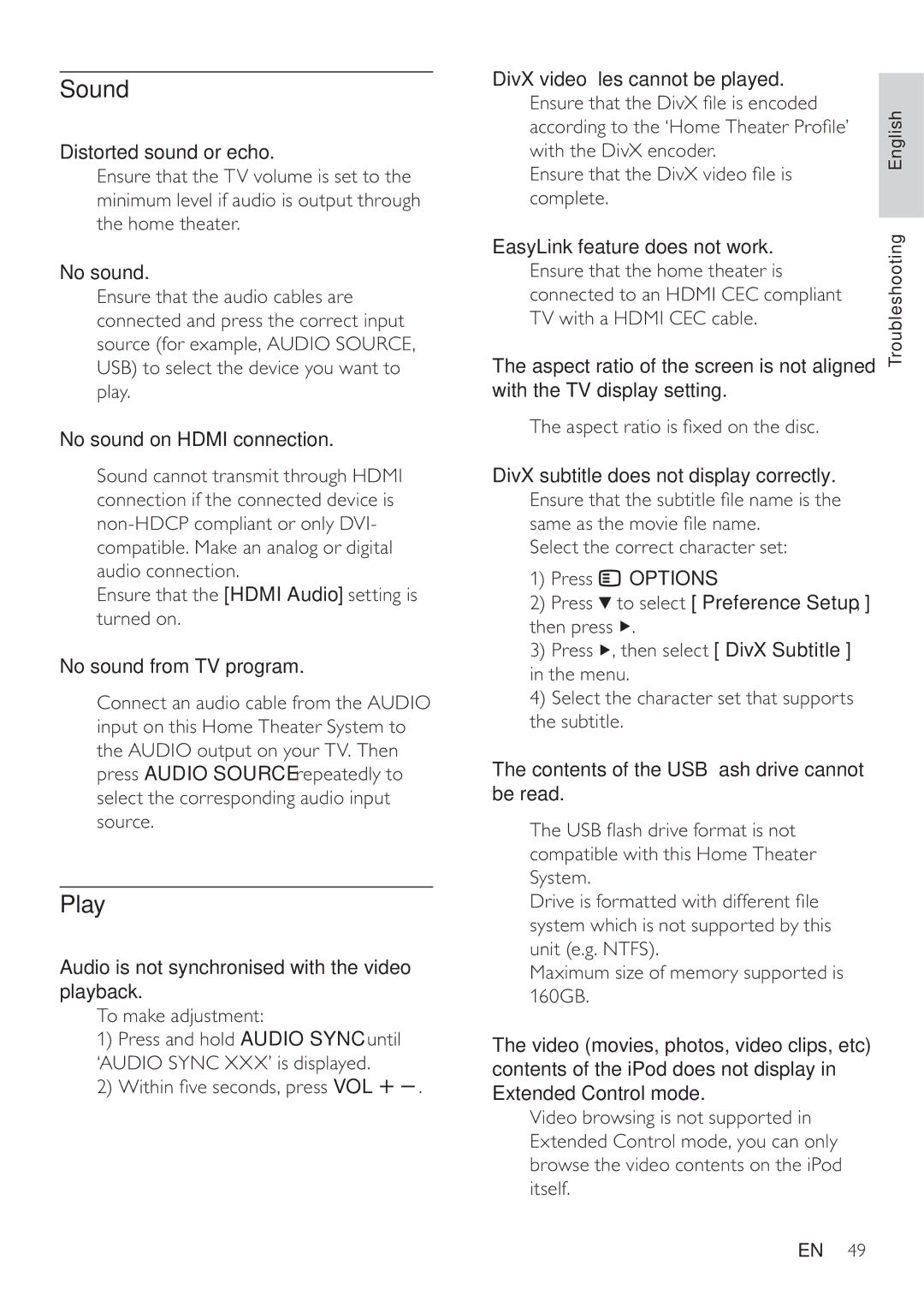 Philips HTS8141/12 user manual Sound, Play 