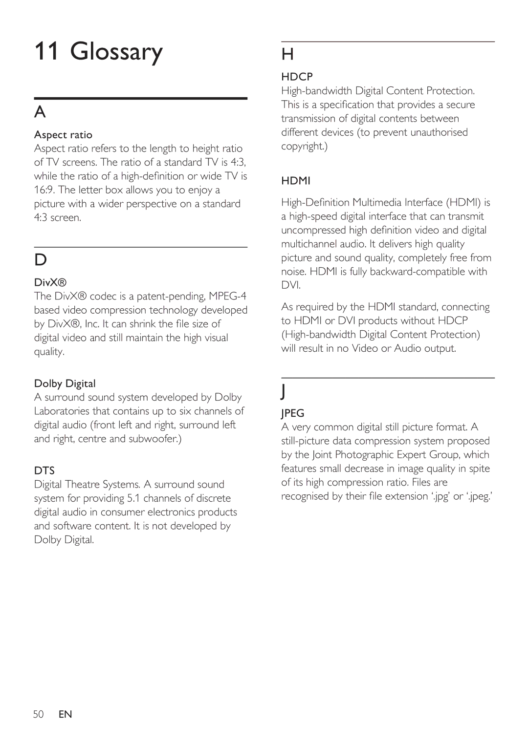 Philips HTS8141/12 user manual Glossary, Dts 