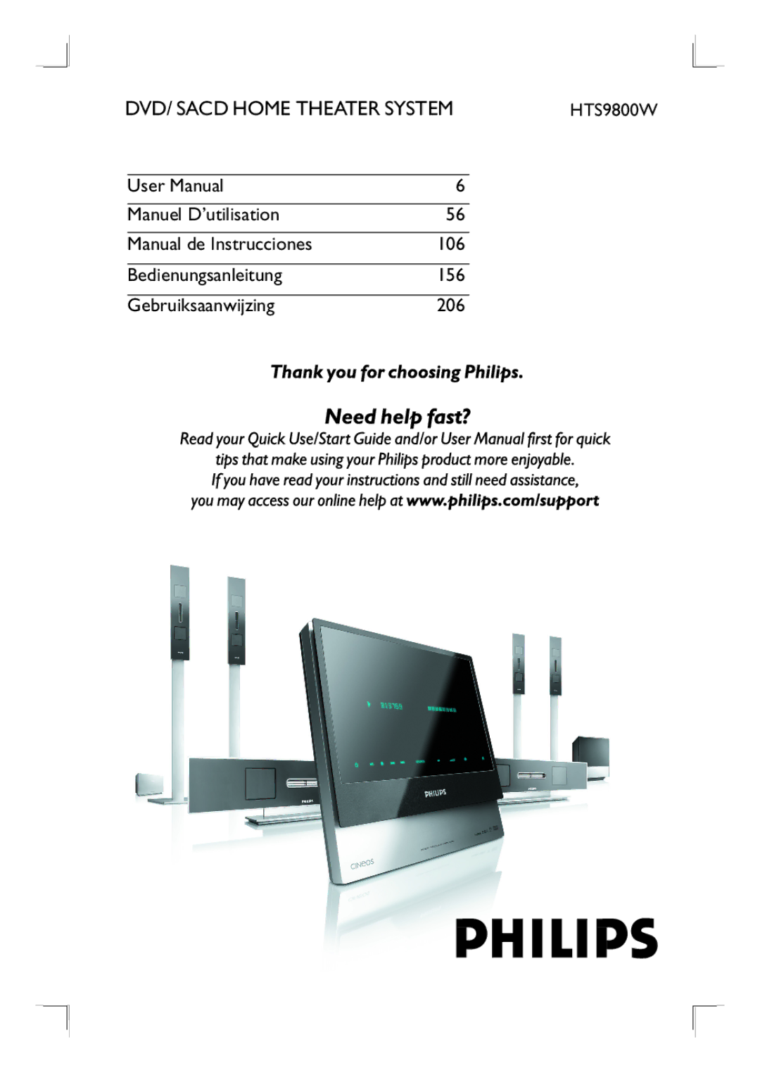 Philips HTS9800W user manual DVD/ Sacd Home Theater System 