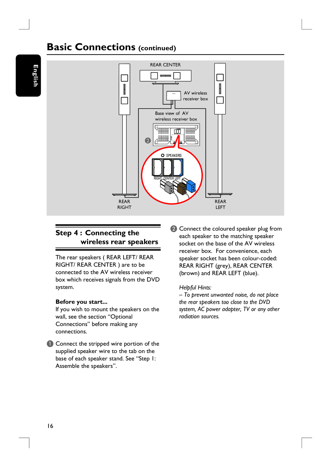 Philips HTS9800W user manual Connecting the wireless rear speakers 