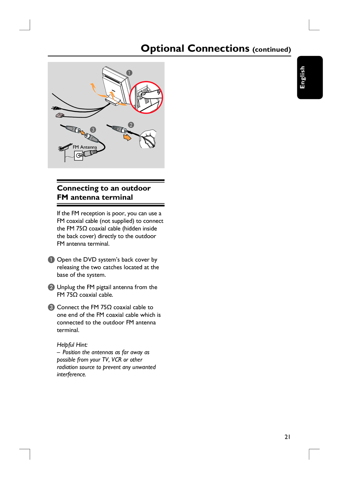 Philips HTS9800W user manual Connecting to an outdoor FM antenna terminal 