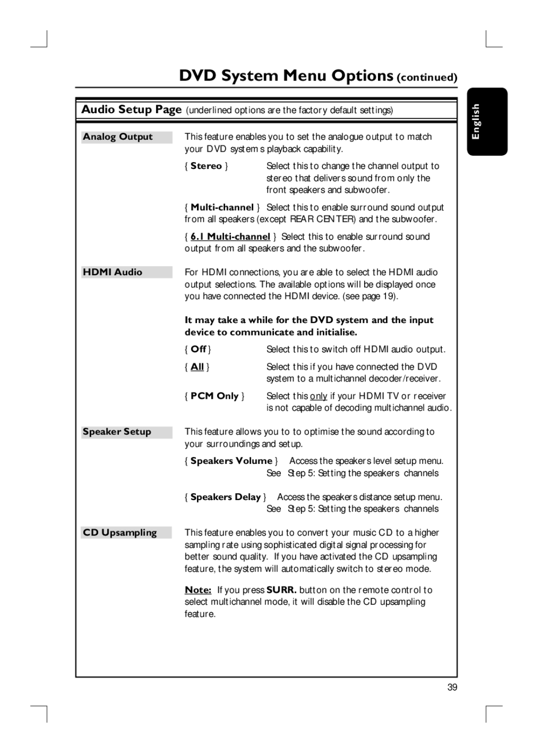 Philips HTS9800W user manual Stereo, Hdmi Audio, It may take a while for the DVD system and the input, PCM Only 