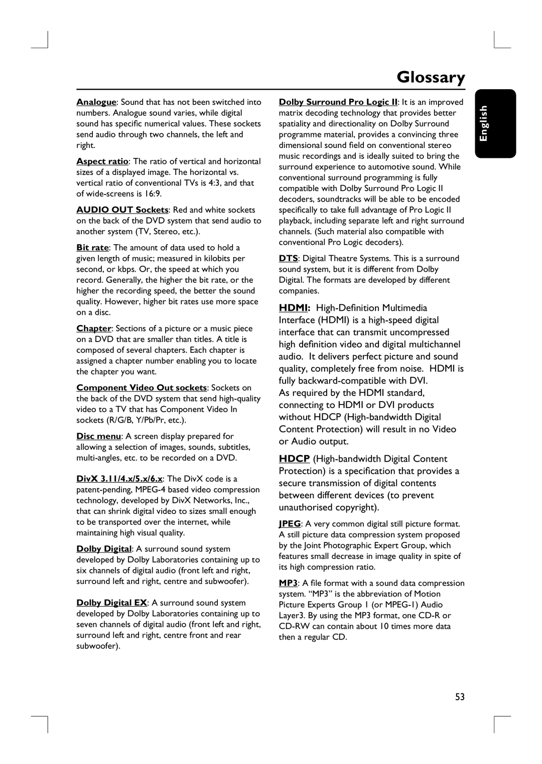 Philips HTS9800W user manual Glossary 