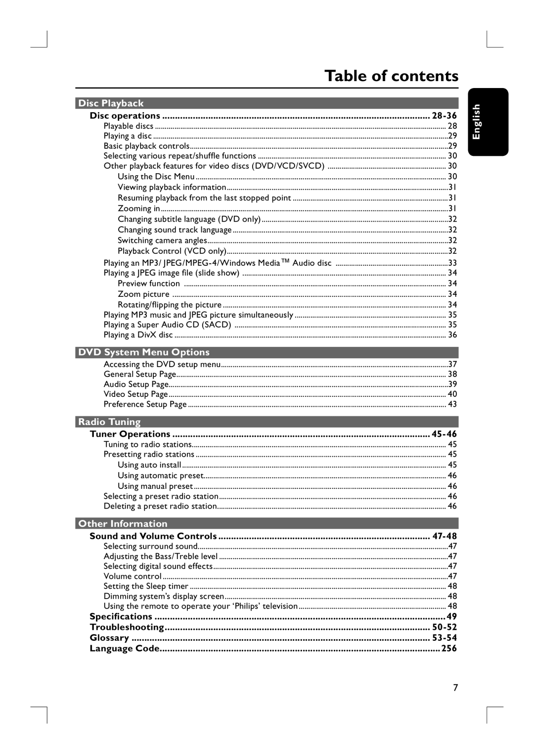 Philips HTS9800W user manual Table of contents 