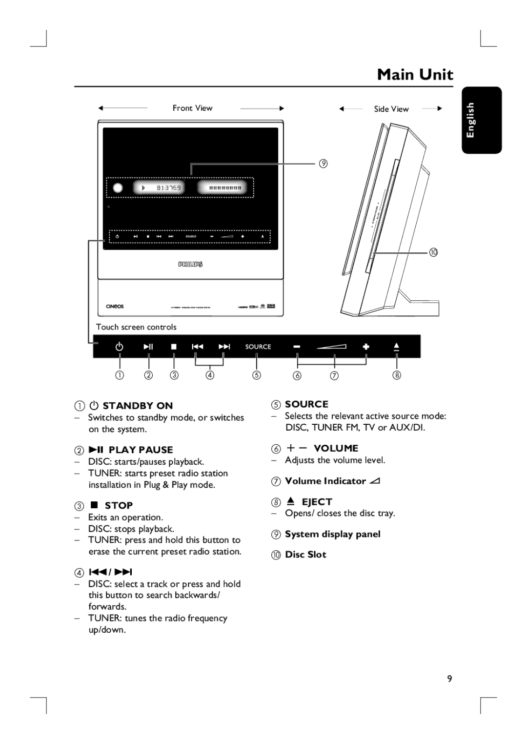 Philips HTS9800W user manual Main Unit 