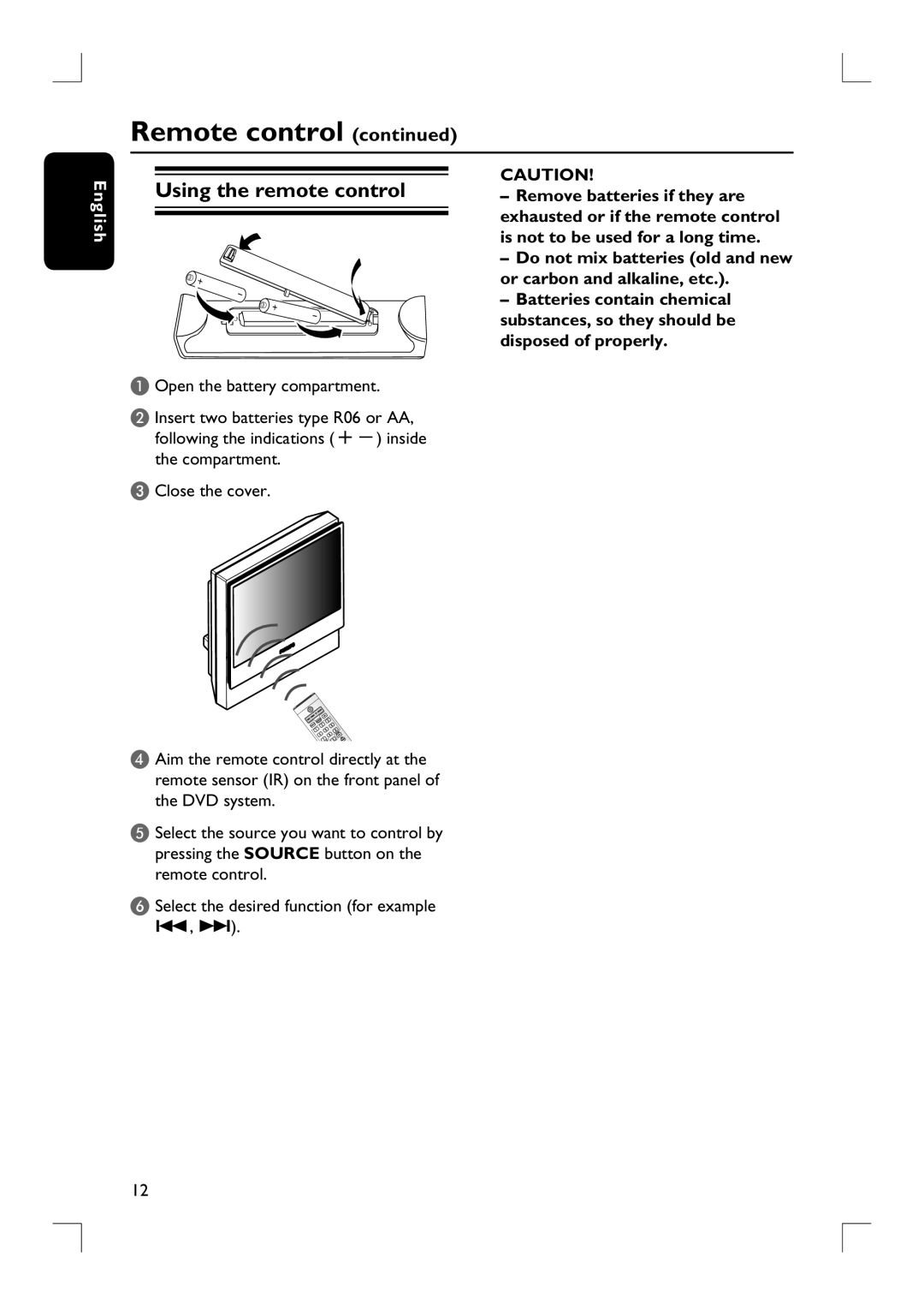 Philips HTS9800W user manual Remote control continued, Using the remote control, English 
