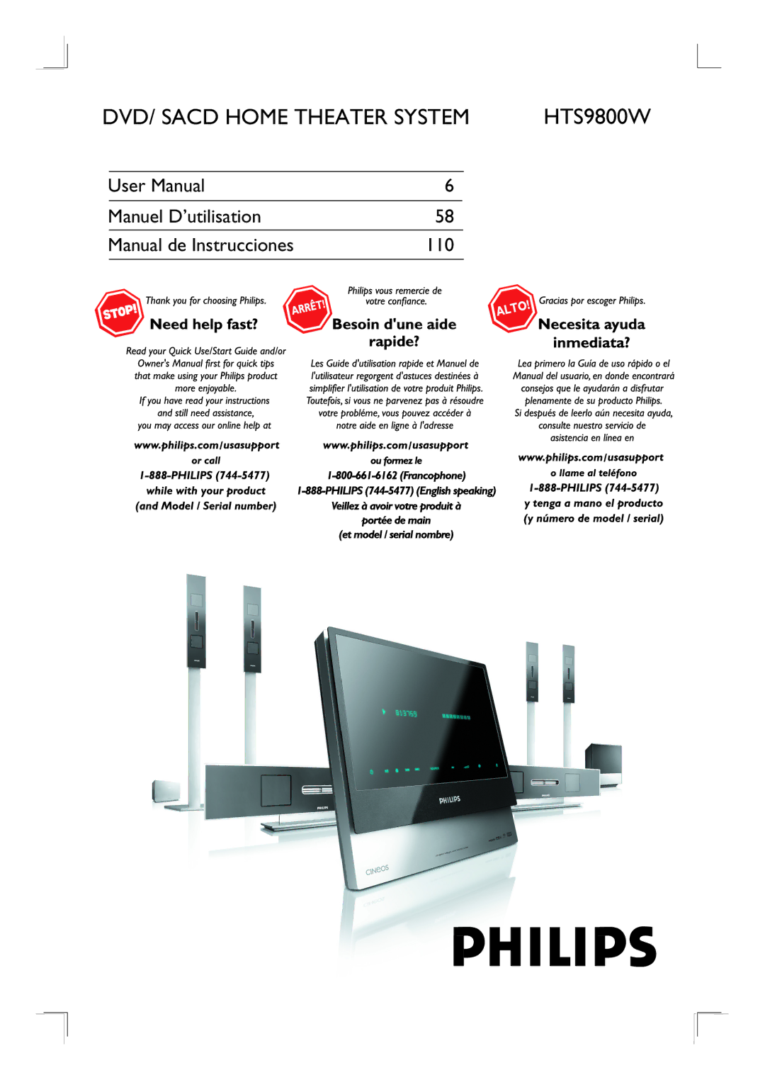 Philips HTS9800W/37B user manual DVD/ Sacd Home Theater System 