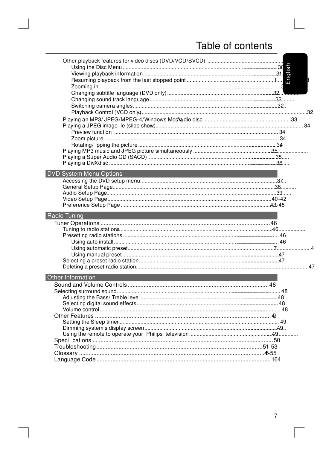 Philips HTS9800W/37B user manual Table of contents 