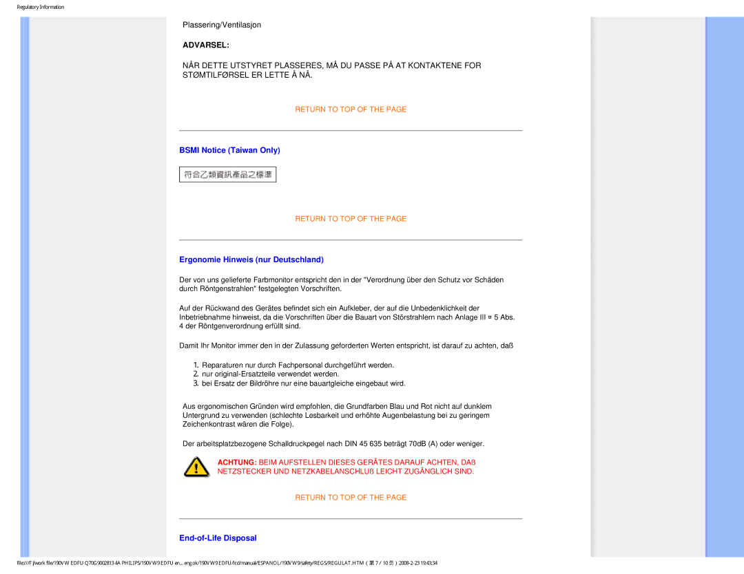 Philips HW9190T user manual Bsmi Notice Taiwan Only 