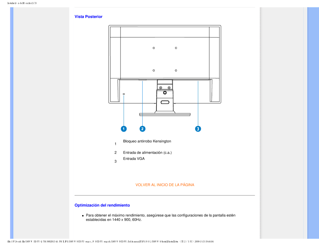 Philips HW9190T user manual Vista Posterior, Optimización del rendimiento 